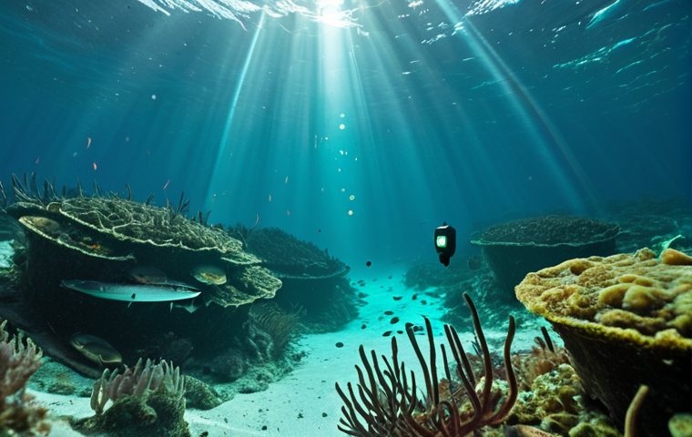 **
"A vibrant, detailed underwater scene in the Baltic Sea. Small, coin-sized IoT sensors float among seaweed and fish, transmitting data via light beams to a research vessel on the surface. Clear, turquoise water contrasts with the darker depths. Focus on conveying a sense of technological wonder and environmental monitoring. Swedish flag on the research vessel."
**